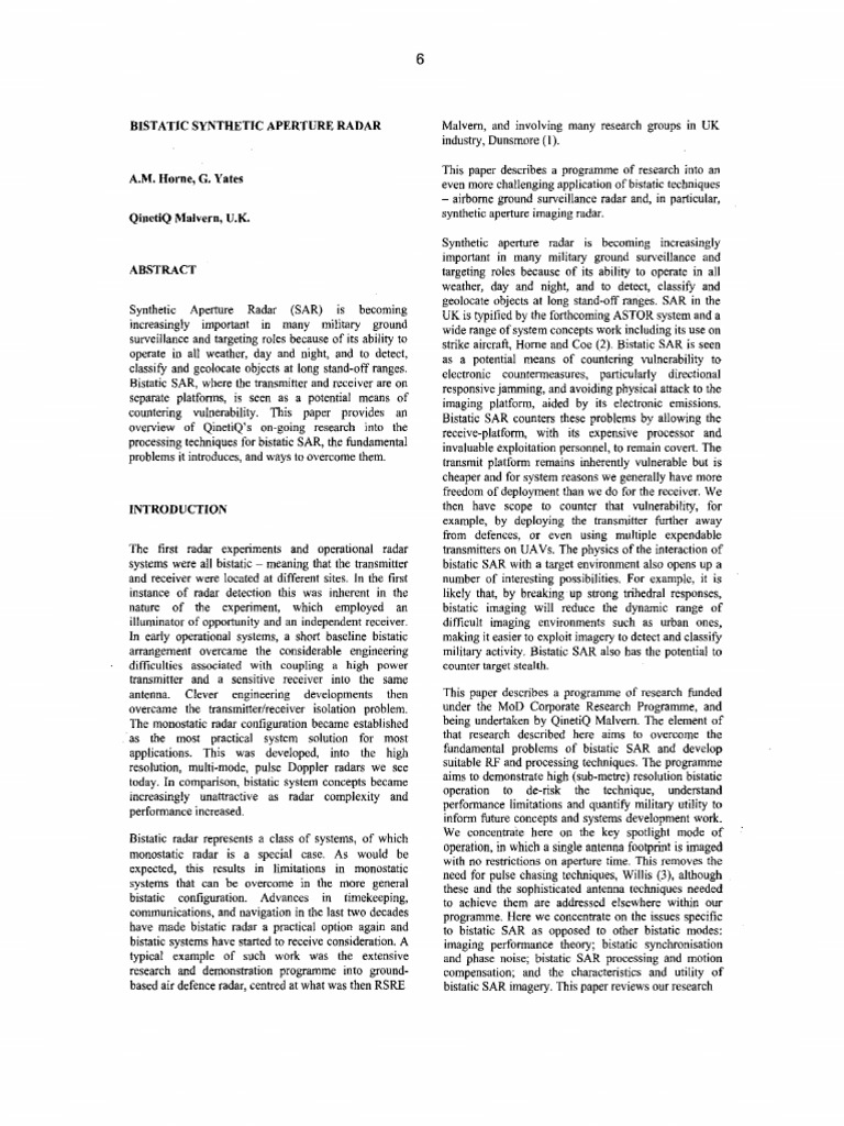 Bistatic Synthetic Aperture Radar | PDF | Radar | Telecommunications ...