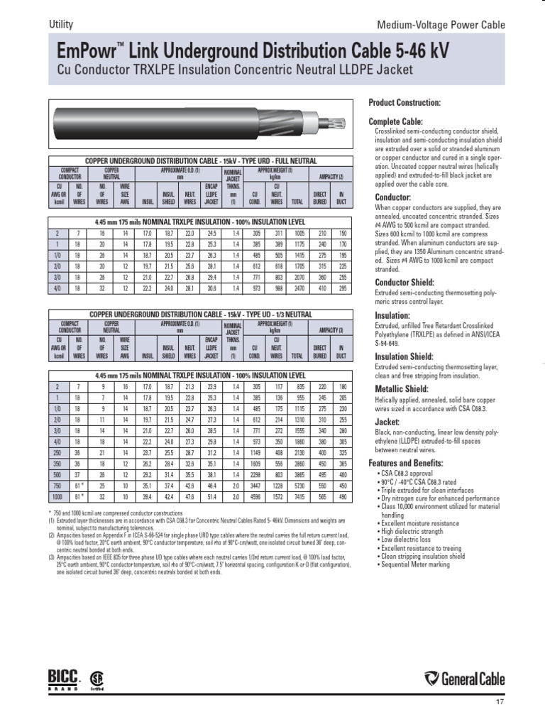 BICC 15kV Concentric Neutral Cables | PDF | Electrical Conductor ...