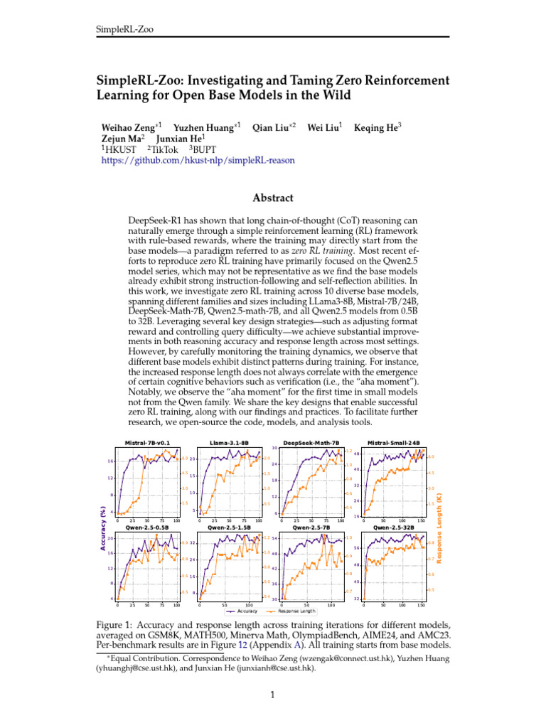 Simplerl-Zoo: Investigating and Taming Zero Reinforcement Learning For ...