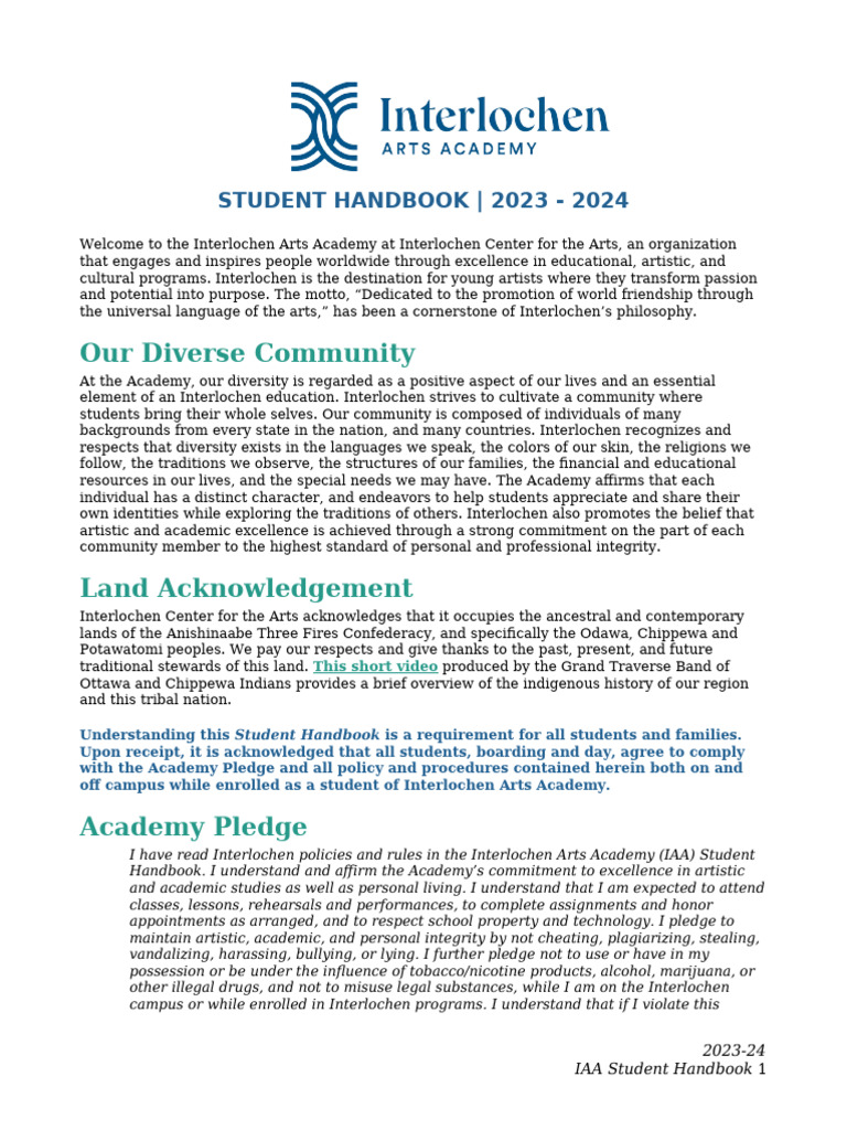 Interlochen Arts Academy Student Handbook | PDF | Plagiarism