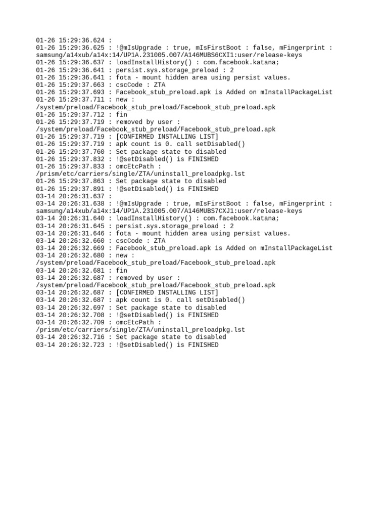 Facebook Preload APK Installation Logs | PDF