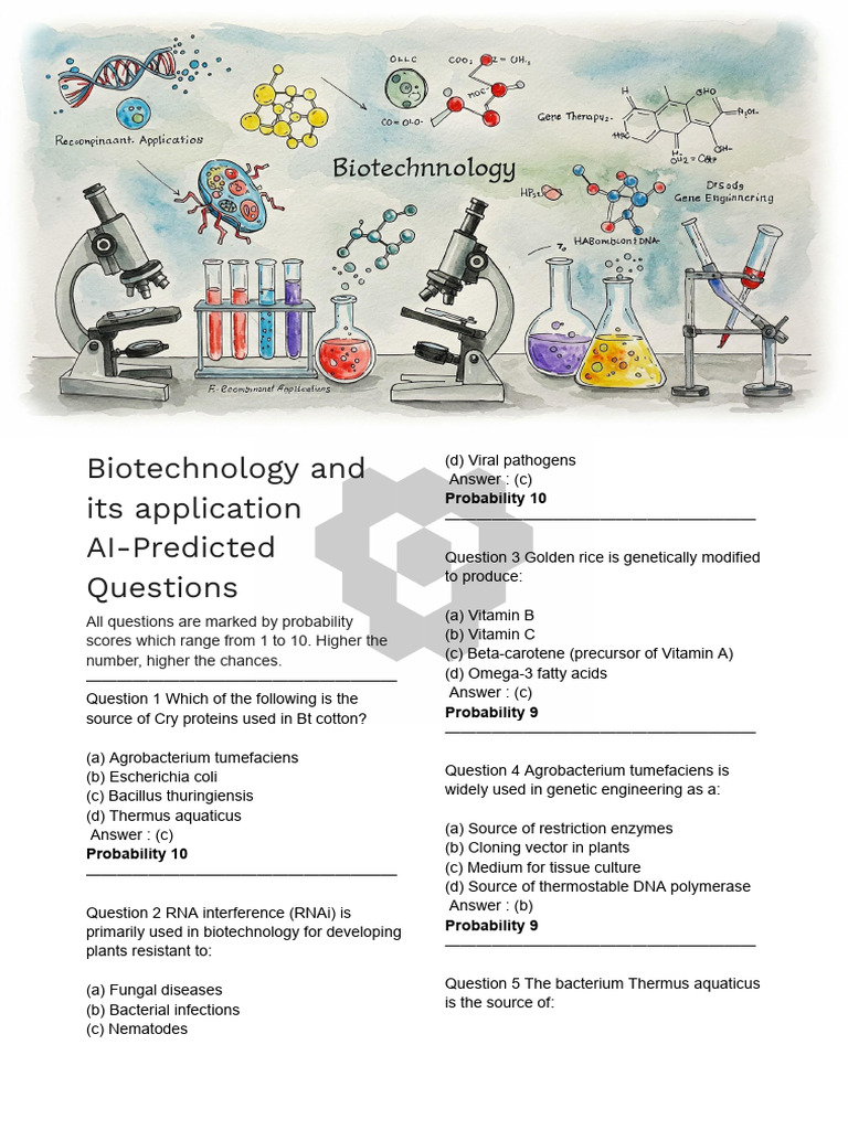 Biotechnology and Its Appplication AI Predicted Questions | PDF ...