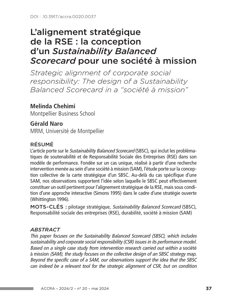 SBSC et RSE : Alignement stratégique en SAM | PDF | Responsabilité ...