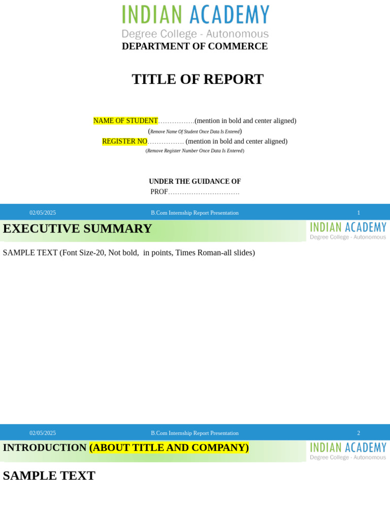 B.Com Internship Presentation Template | PDF