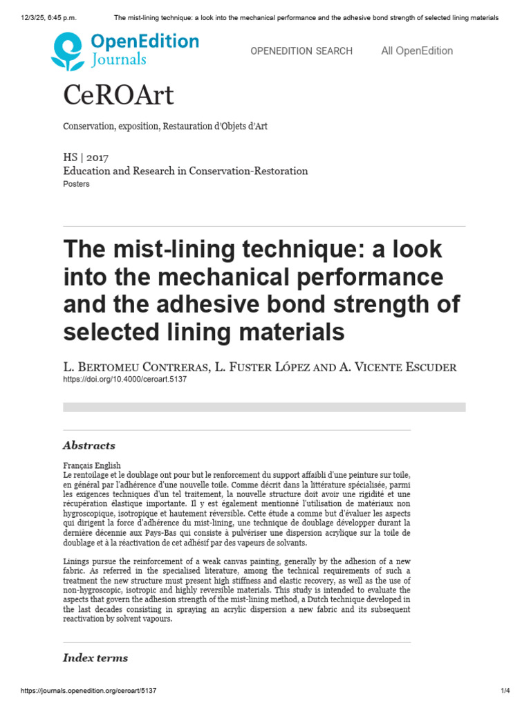 The Mist-Lining Technique - A Look Into The Mechanical Performance and ...