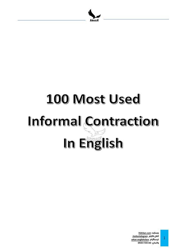 100 Common Informal Contractions | PDF | English Language | Semantic Units