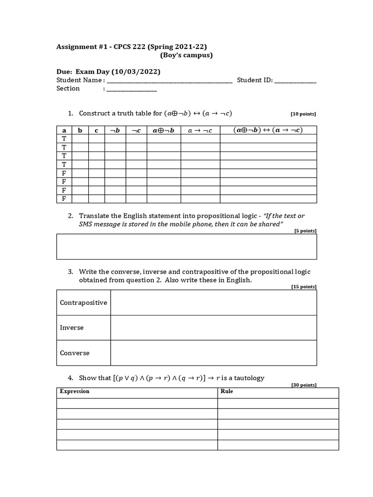 Assignment 1 3Mar2022-Student 2 | PDF | Logic | Mathematical Logic