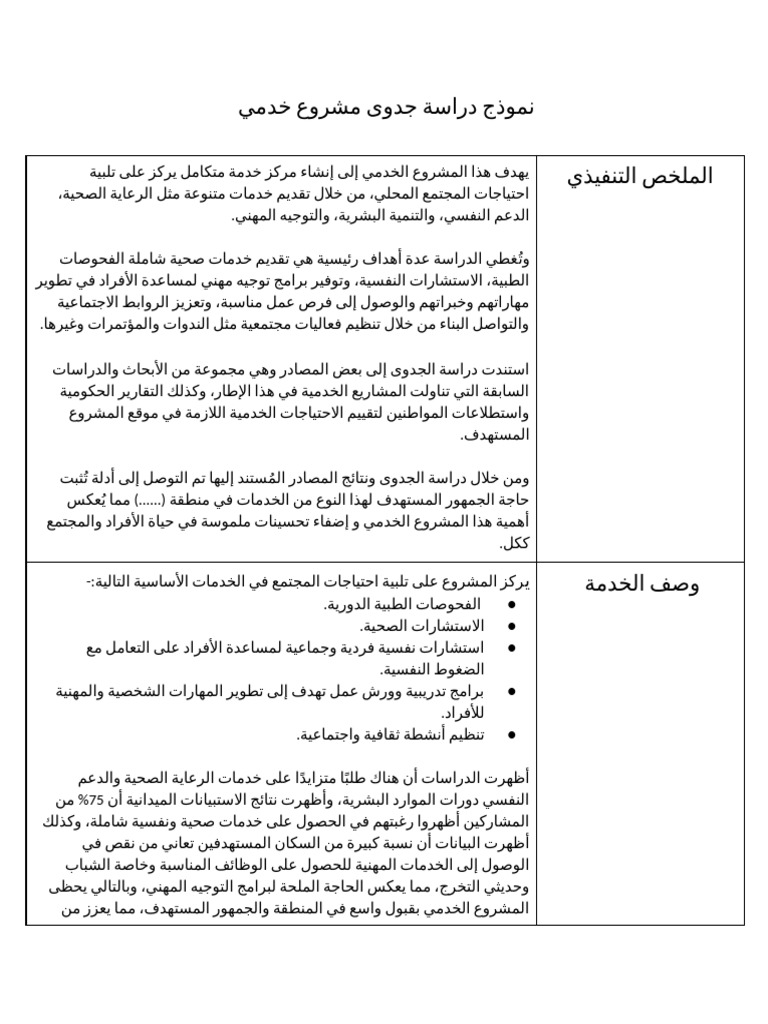 df31b نموذج دراسة جدوى مشروع خدمي | PDF