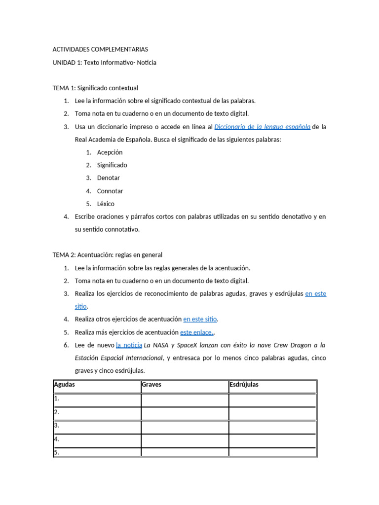 ACTIVIDADES COMPLEMENTARIAS 2 | PDF | Mapa | Palabra