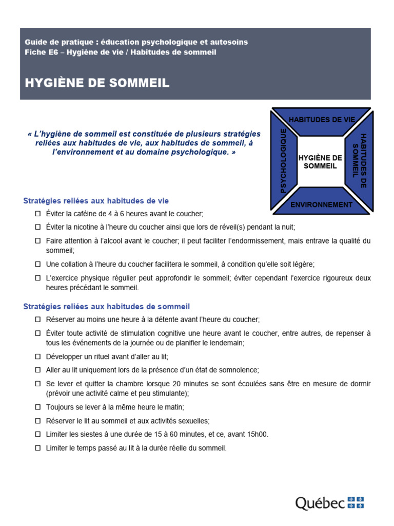 Stratégies pour une meilleure hygiène de sommeil | PDF | Sommeil | Insomnie
