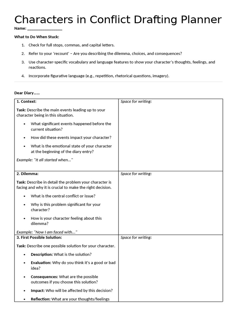 Characters in Conflicts Drafting Planner | PDF | Feeling | Thought
