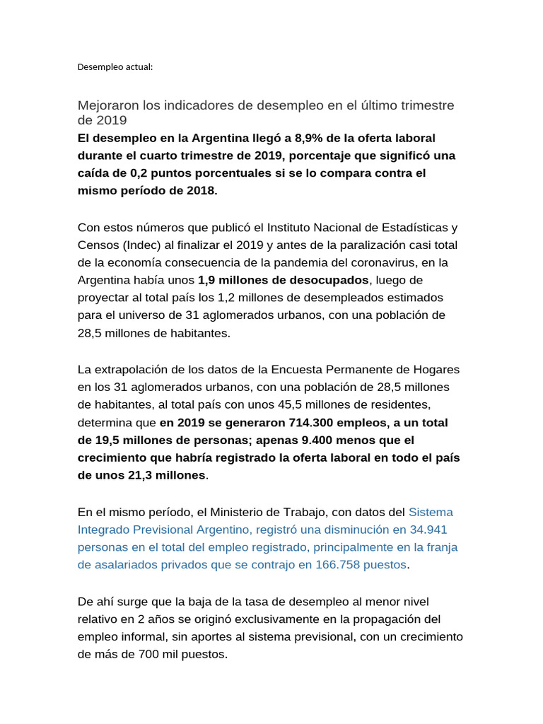 Desempleo en Argentina: Análisis 2019 | PDF | Desempleo | Empleo