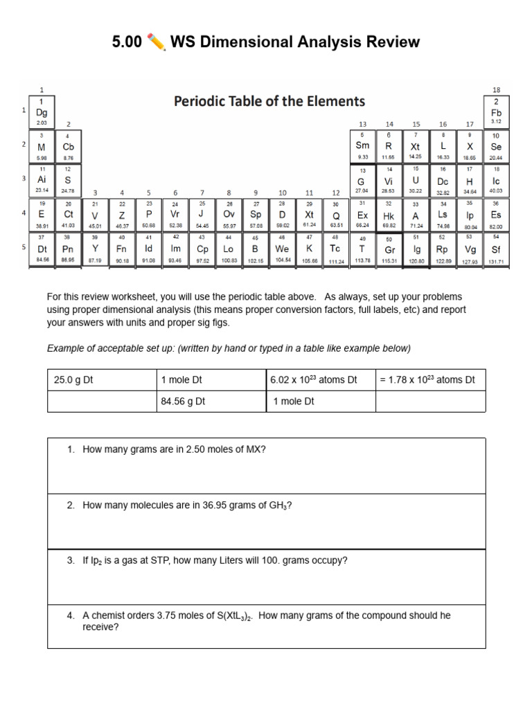 5.00 WS Dimensional Analysis Review | PDF