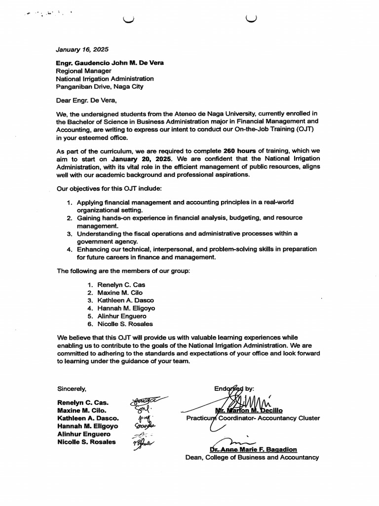 INTERN ADNU CBA 1 Endorsement-Letter Cas-5-Others | PDF