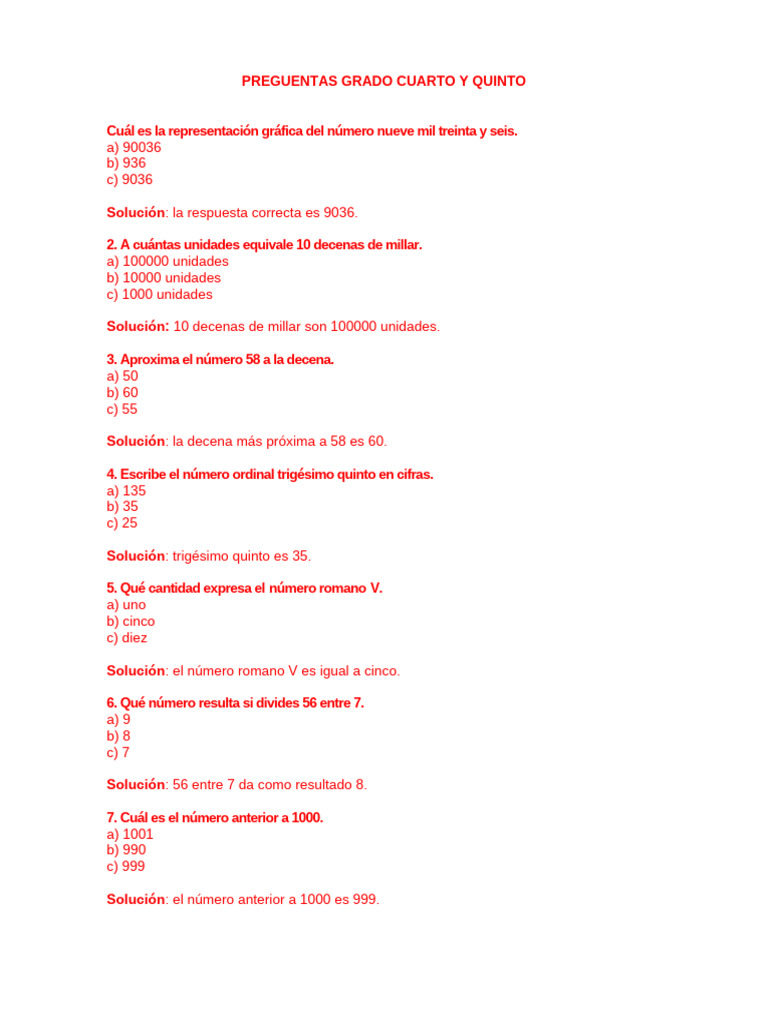 Preguntas de Matemáticas para Cuarto a Octavo | PDF | Logaritmo ...