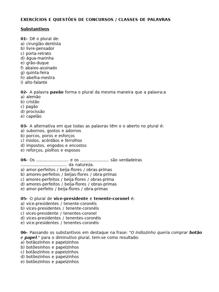 Questões sobre Classes de Palavras | PDF | Pronome | Assunto (gramática)