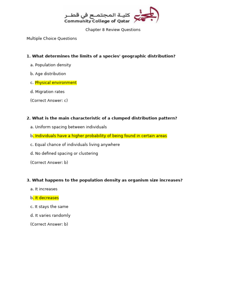 Chapter 8 Ecology Review Questions | PDF | Applied Mathematics ...