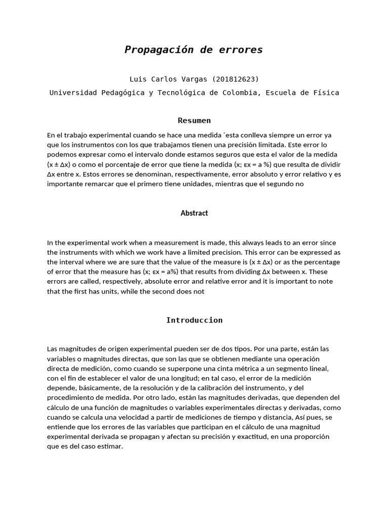 Propagación de Errores en Mediciones | PDF | Medición | Incertidumbre