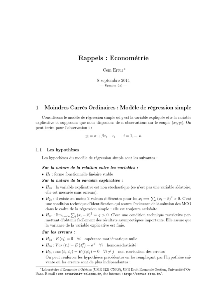 Modèle de régression simple en économétrie | PDF | Régression linéaire ...