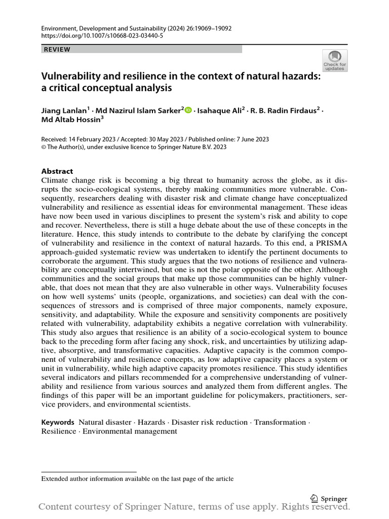 Vulnerability and Resilience in Hazards | PDF | Ecological Resilience ...