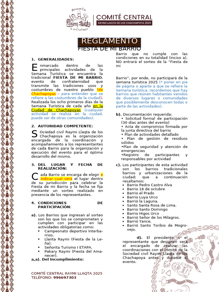 Reglamento Fiesta de Mi Barrio 2025 | PDF