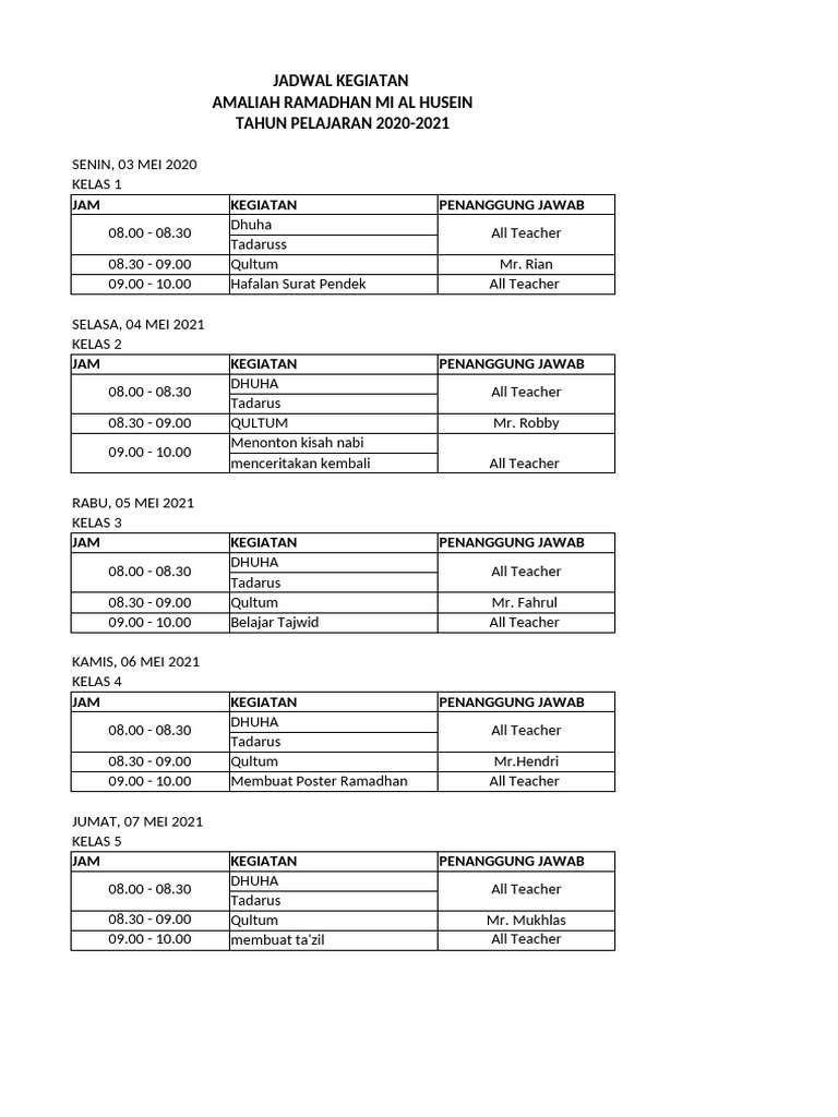 Jadwal Amaliah Ramadhan Pdf