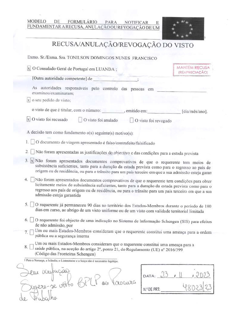 Recusão Anulação Revogação do Visto .....TONILSON FRANCISCO | PDF