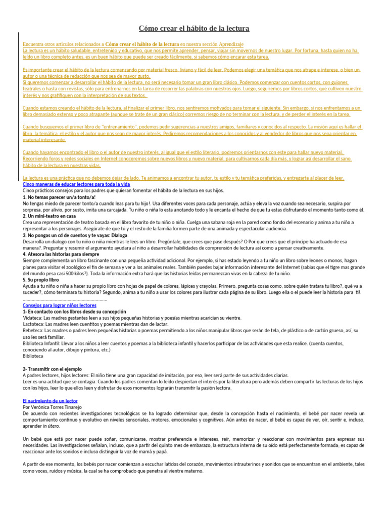 Fomentar el hábito de la lectura en niños | PDF | Inteligencia ...
