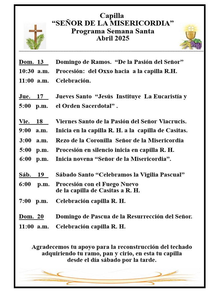 Programa Semana Santa 2025 en Capilla R.H. | PDF