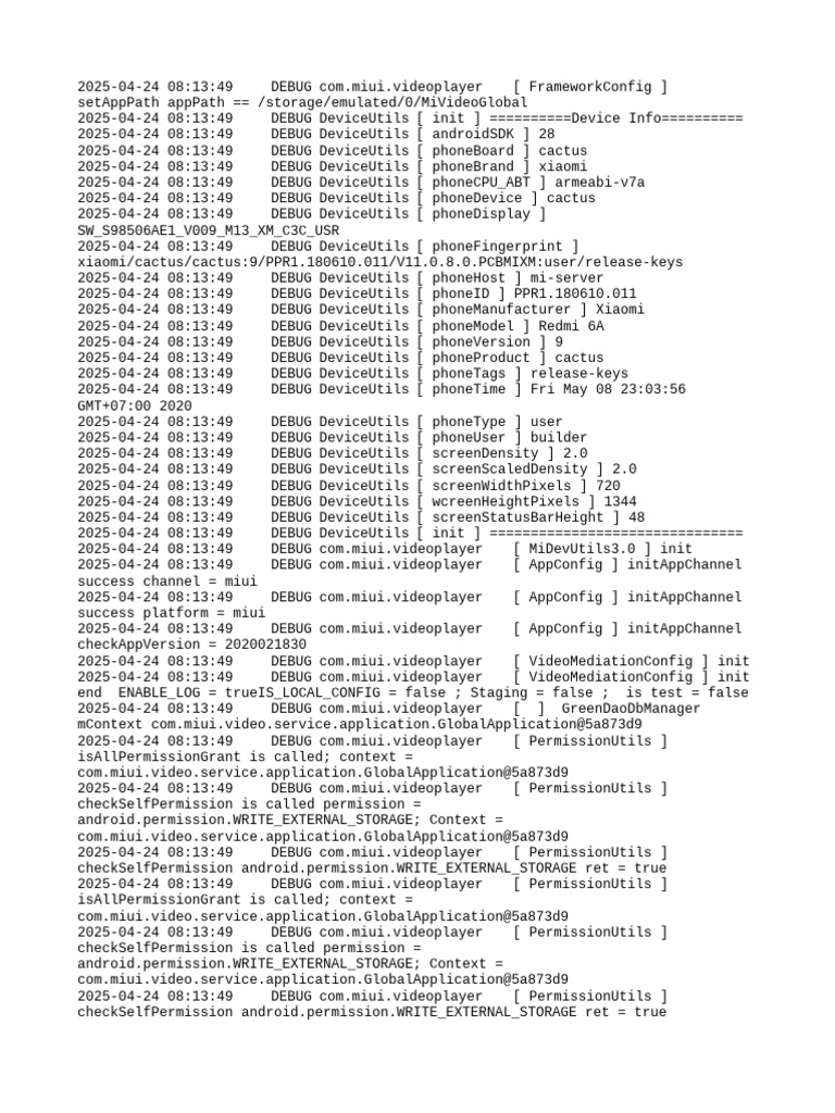 Xiaomi Redmi 6A Video Player Debug Log | PDF | Computing | Software