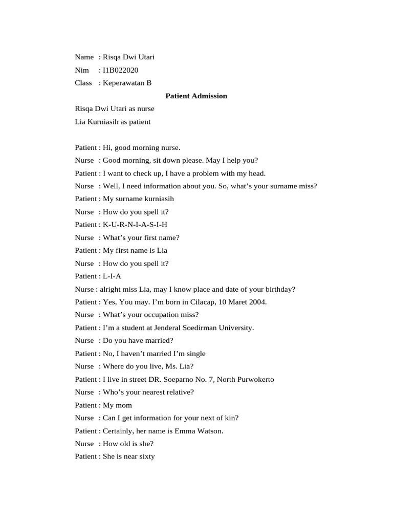 Patient Admission and Vital Signs Check | PDF | Physiology | Health Care