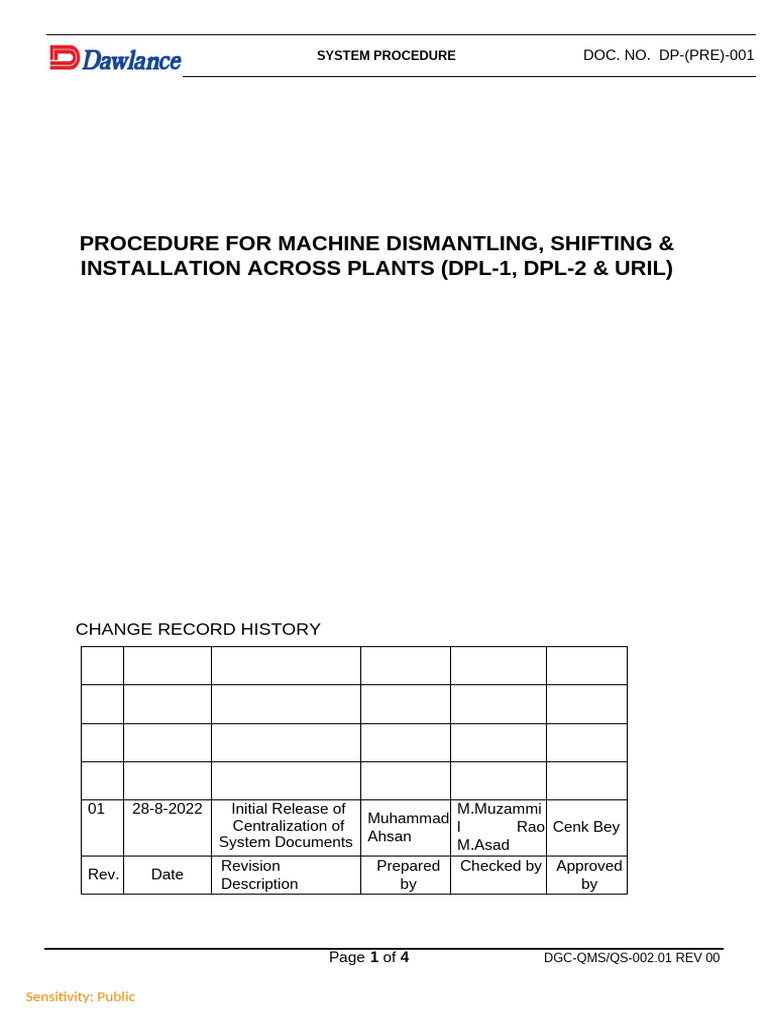 Machine Dismantling and Installation Procedure | PDF