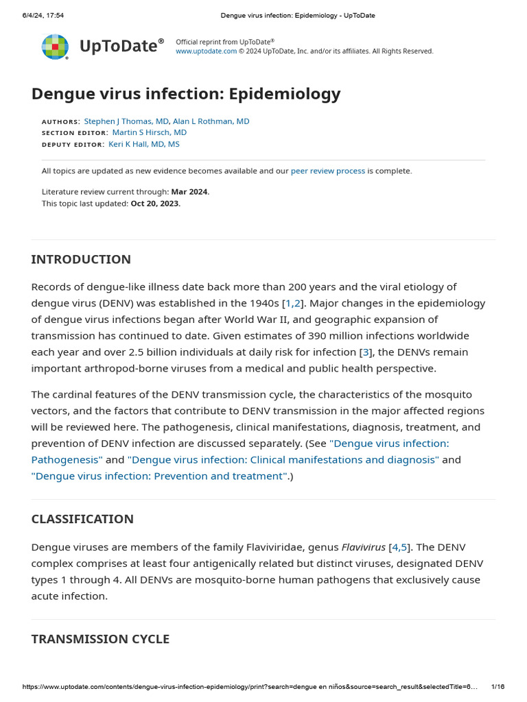 Dengue Virus Infection Epidemiology | PDF | Mosquito | Yellow Fever