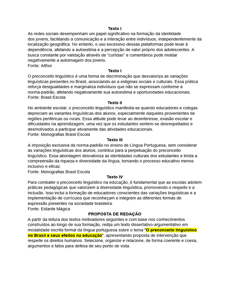 Preconceito Linguístico e Educação no Brasil | PDF | Preconceitos ...