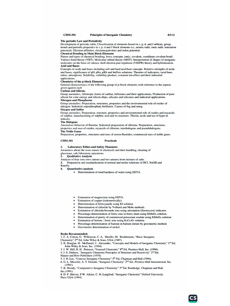 BS Chemistry 1st Semester Outline Session 2024-28 #Hafiz | PDF