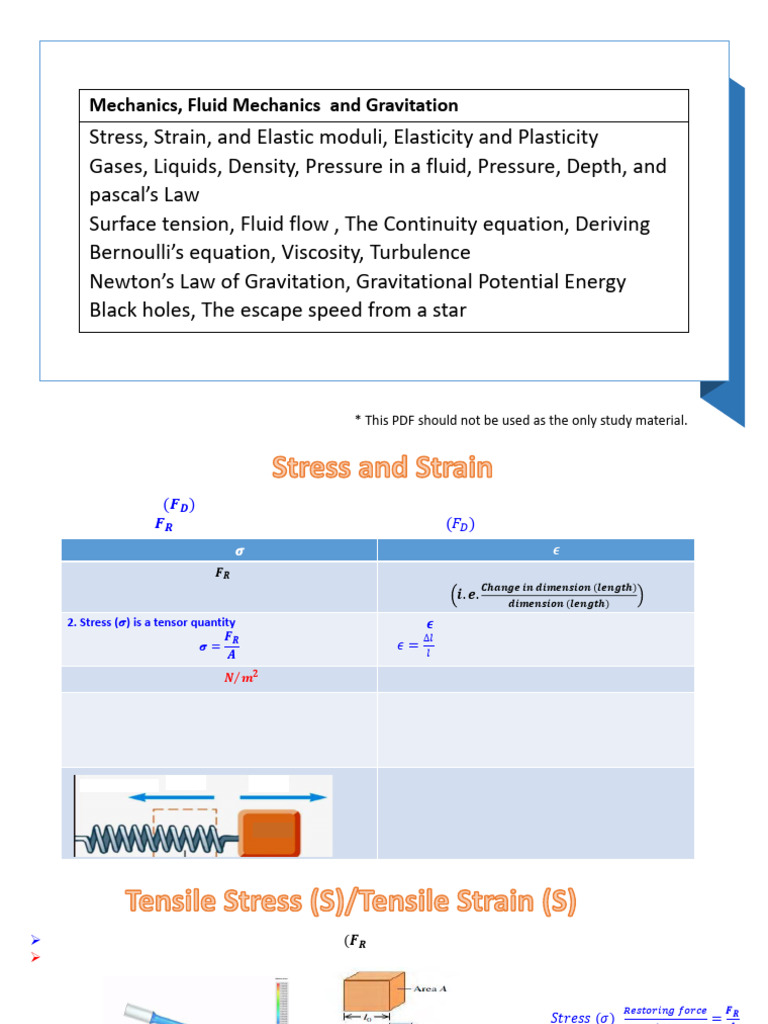 Fluid Mechanics and Gravitation Concepts | PDF | Stress (Mechanics ...