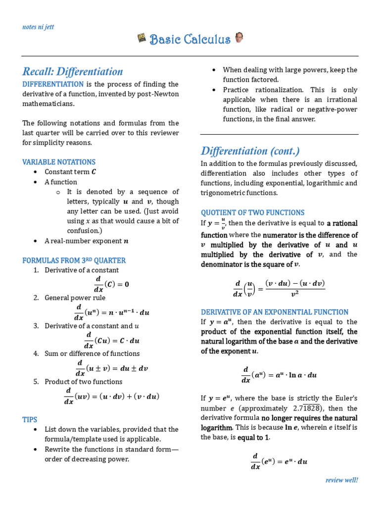 Calculus Differentiation Review Guide | PDF | Trigonometric Functions ...