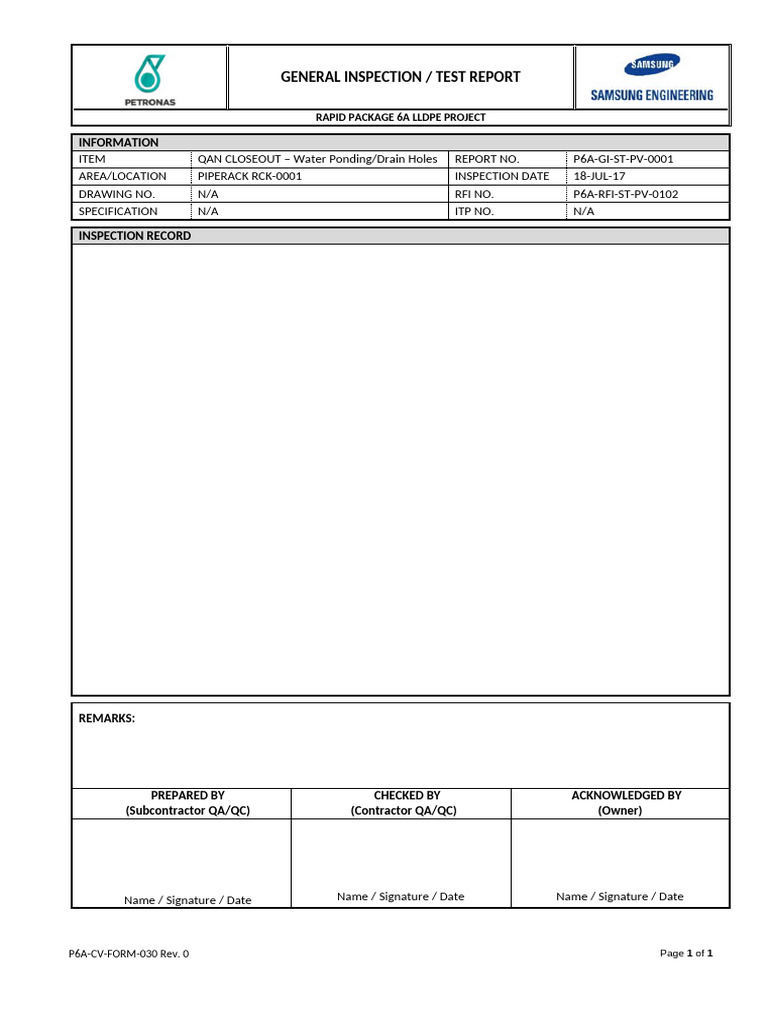Rapid Package 6A Inspection Report | PDF