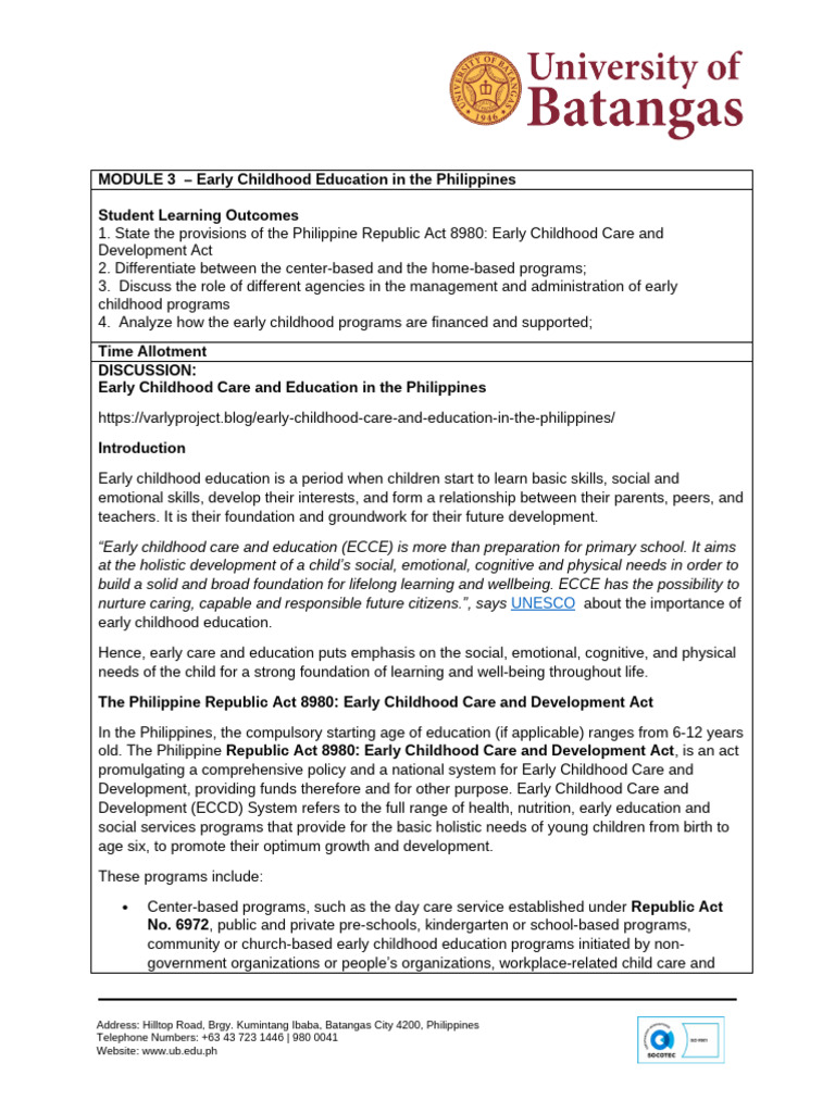 Early Childhood Education in the Philippines | PDF | Early Childhood ...