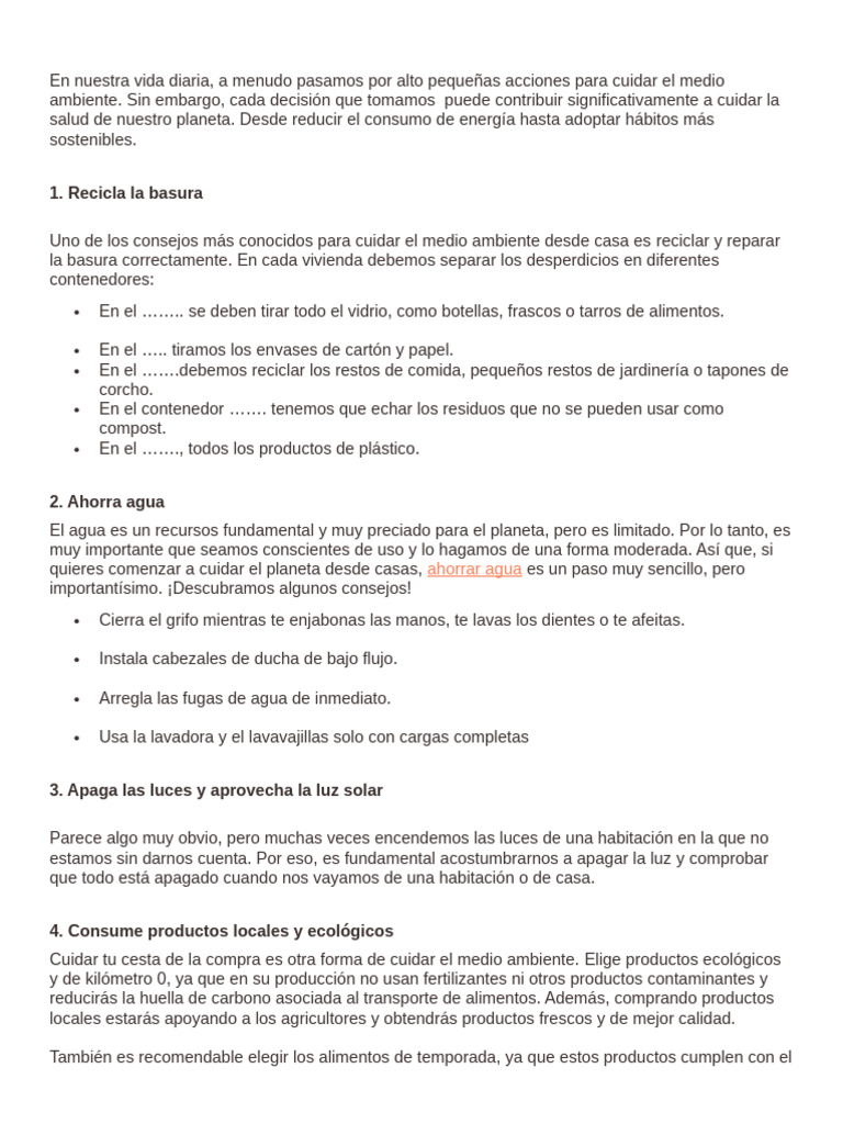 Cuidado del Medio Ambiente en Escuelas | PDF | Residuos | Reciclaje