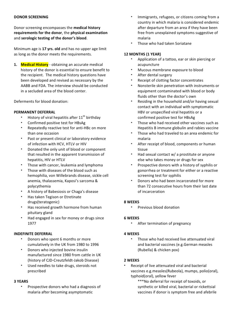 Blood Donor Screening Guidelines | PDF | Blood Donation | Blood Plasma