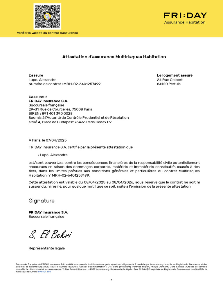 Attestation Assurance Multirisques Habitation | PDF