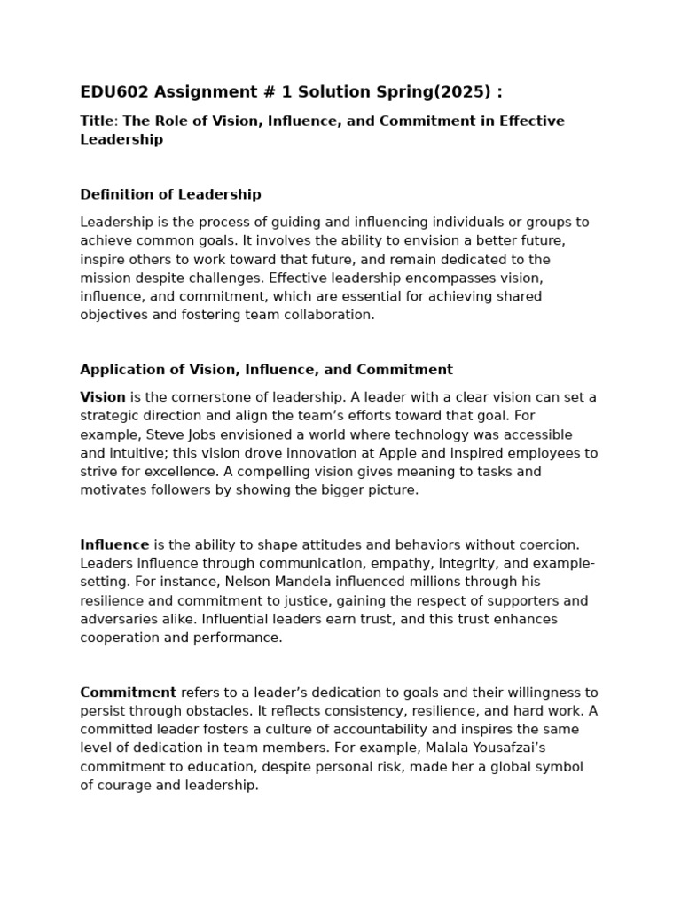 Vision, Influence, Commitment in Leadership | PDF | Leadership ...