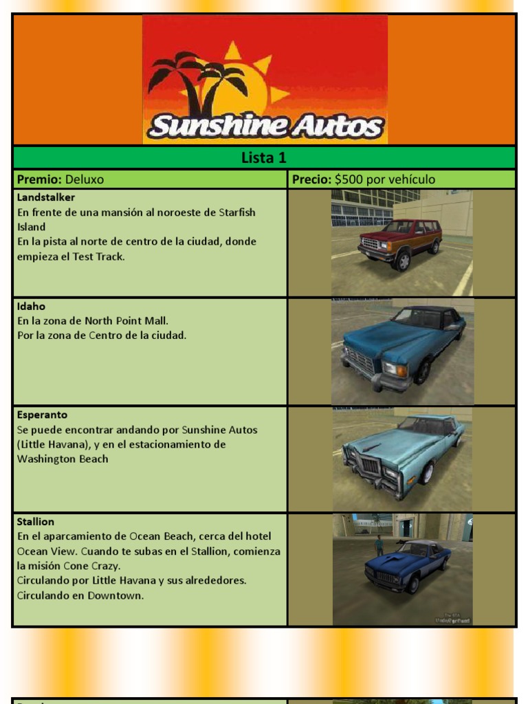 Sunshine Autos GTA VC PDF Ocio Deportes