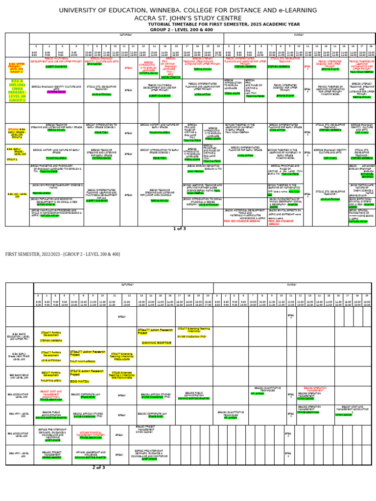 Winneba University 2025 Timetable | PDF | Mathematics | Learning