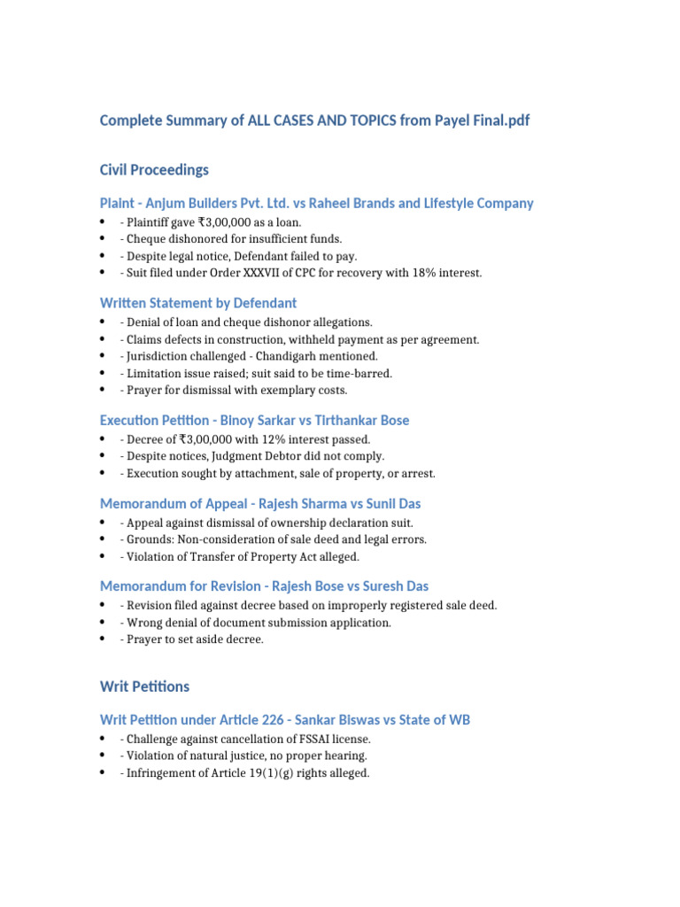 Complete Summary of All Cases and Topics | PDF | Lawsuit | Complaint