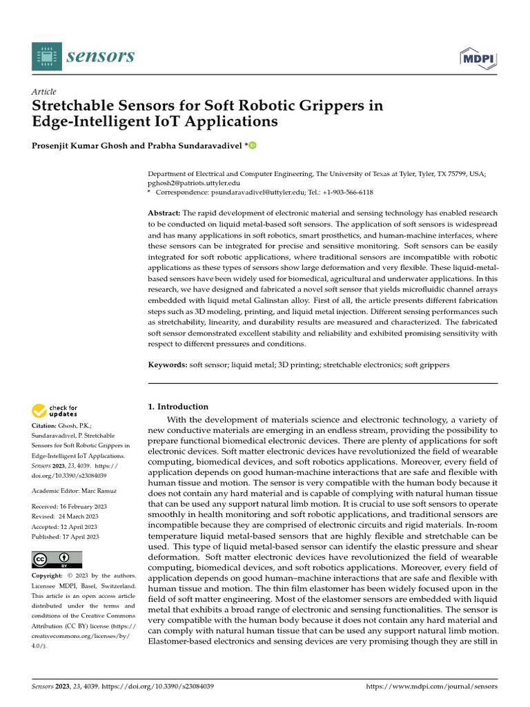 Stretchable Sensors For Soft Robotic Grippers in E | PDF | Sensor ...