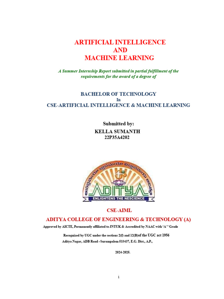 AI & ML Internship Report Summary | PDF | Artificial Intelligence ...