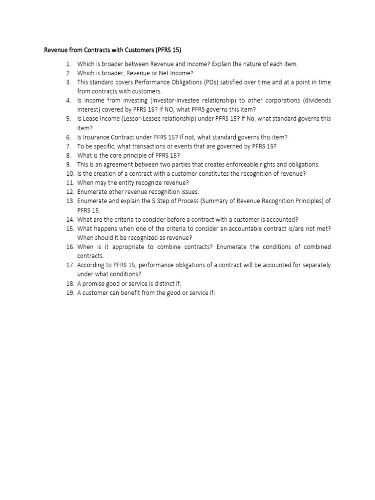 Revenue From Contracts With Costumers (Review Questions) | PDF ...