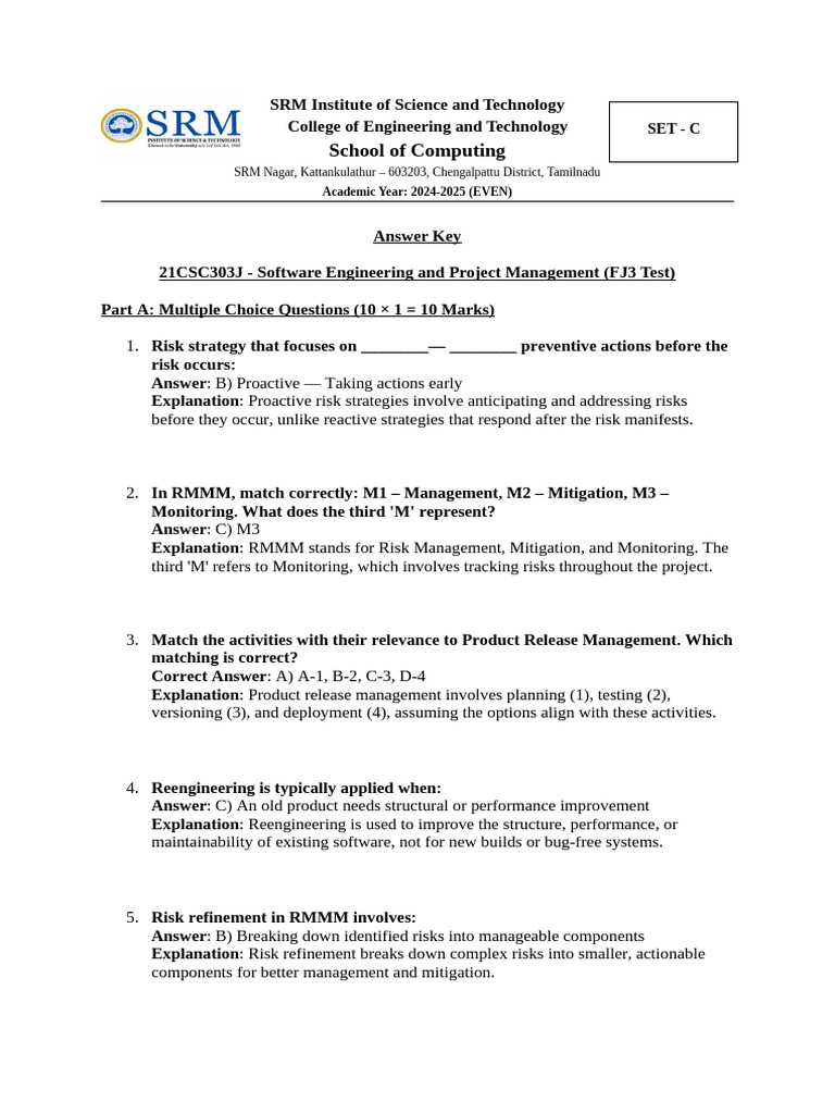SET - C-SEPM - FJ3 - Answerkey | PDF | Software Testing | Unit Testing